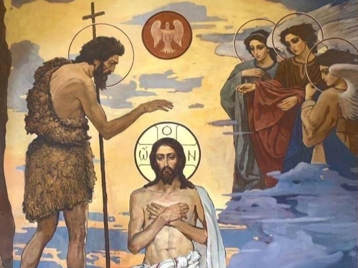 Handmade Mounted Icon _ Theophany_ Baptism of Jesus Christ at the Hands of St John the Baptist_
